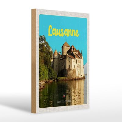 Cartel de madera viaje 20x30cm Castillo de Lausana Lago Suiza