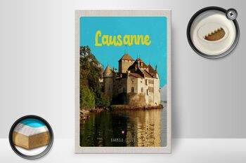 Panneau en bois voyage 20x30cm Château de Lausanne Lac Suisse 2