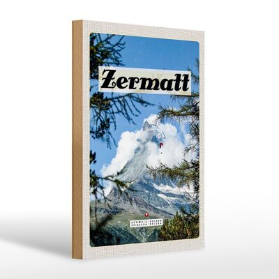 Cartel de madera viaje 20x30cm Zermatt Suiza Árbol de Navidad invierno