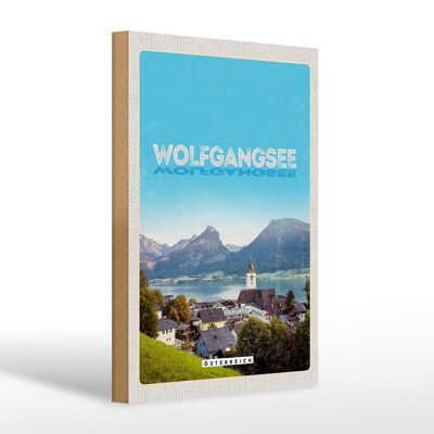 Cartel de madera viaje 20x30cm Lago Wolfgangsee naturaleza destinos vacacionales