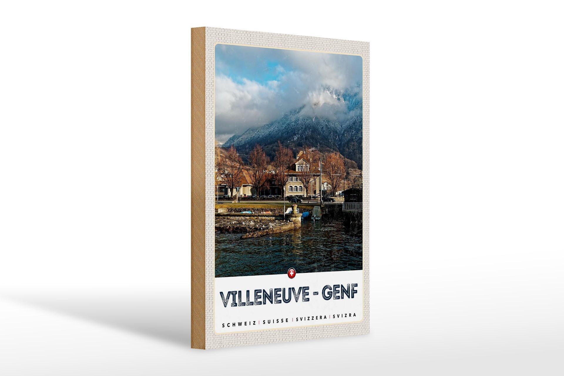 Cartello in legno da viaggio 20x30 cm Villeneuve-Ginevra Svizzera escursione nella foresta