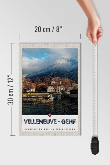 Panneau en bois voyage 20x30cm Villeneuve-Genève Suisse randonnée en forêt 4