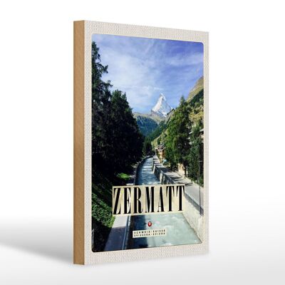 Cartello in legno da viaggio 20x30 cm Zermatt fiume natura foresta luogo di vacanza
