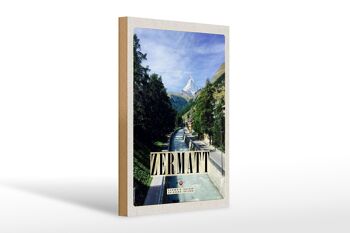 Panneau en bois voyage 20x30cm Zermatt rivière nature forêt lieu de vacances 1