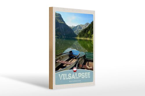 Holzschild Reise 20x30cm Vilsalpsee Österreich Wälder Boot