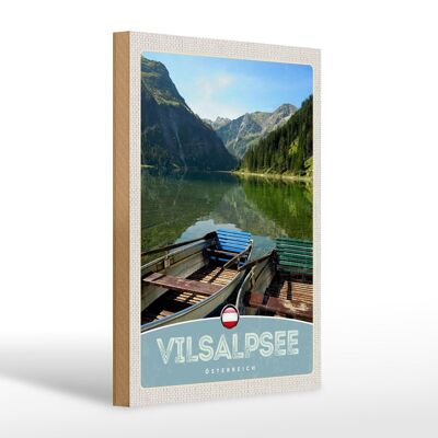 Cartel de madera viaje 20x30cm Vilsalpsee Austria bosques barco