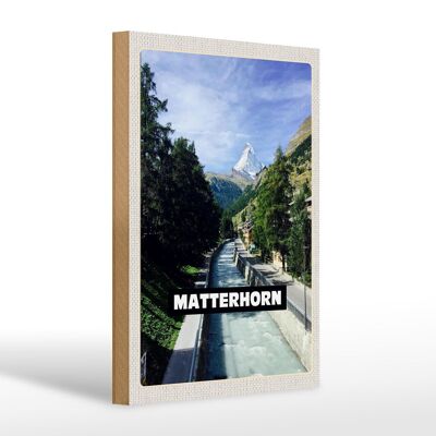 Holzschild Reise 20x30cm Matterhorn Schweiz Fluss Berg Stadt