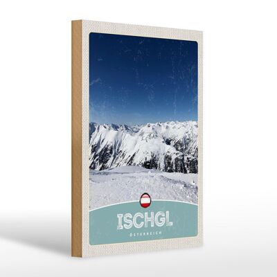 Cartel de madera viaje 20x30cm Ischgl Austria vacaciones en el bosque de invierno