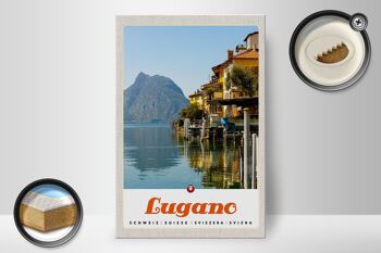 Panneau en bois voyage 20x30cm Lugano Suisse vue lac montagne 2