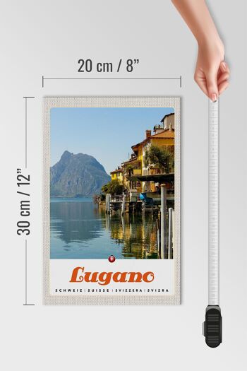 Panneau en bois voyage 20x30cm Lugano Suisse vue lac montagne 4