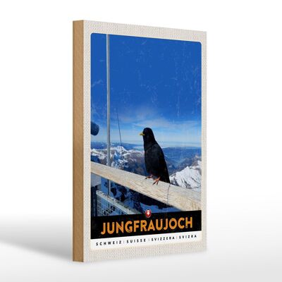 Cartello da viaggio in legno 20x30 cm Jungfraujoch Svizzera Corvo Inverno