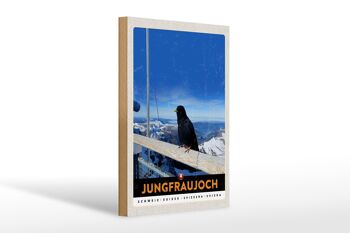Panneau en bois voyage 20x30cm Jungfraujoch Suisse Corbeau Hiver 1