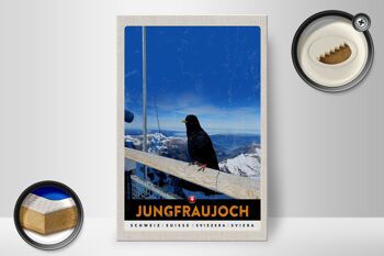 Panneau en bois voyage 20x30cm Jungfraujoch Suisse Corbeau Hiver 2