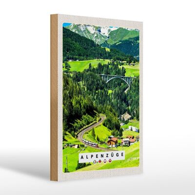 Cartello in legno viaggio 20x30cm Treni alpini Svizzera Ponte Austria