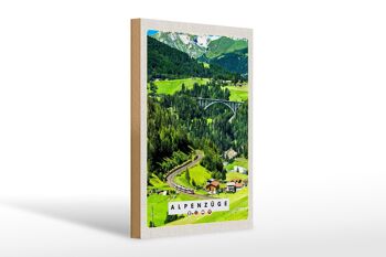 Panneau en bois voyage 20x30cm Trains alpins Suisse Autriche pont 1
