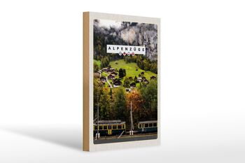 Panneau en bois voyage 20x30cm Trains alpins Suisse train maisons de vallée 1