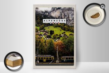 Panneau en bois voyage 20x30cm Trains alpins Suisse train maisons de vallée 2