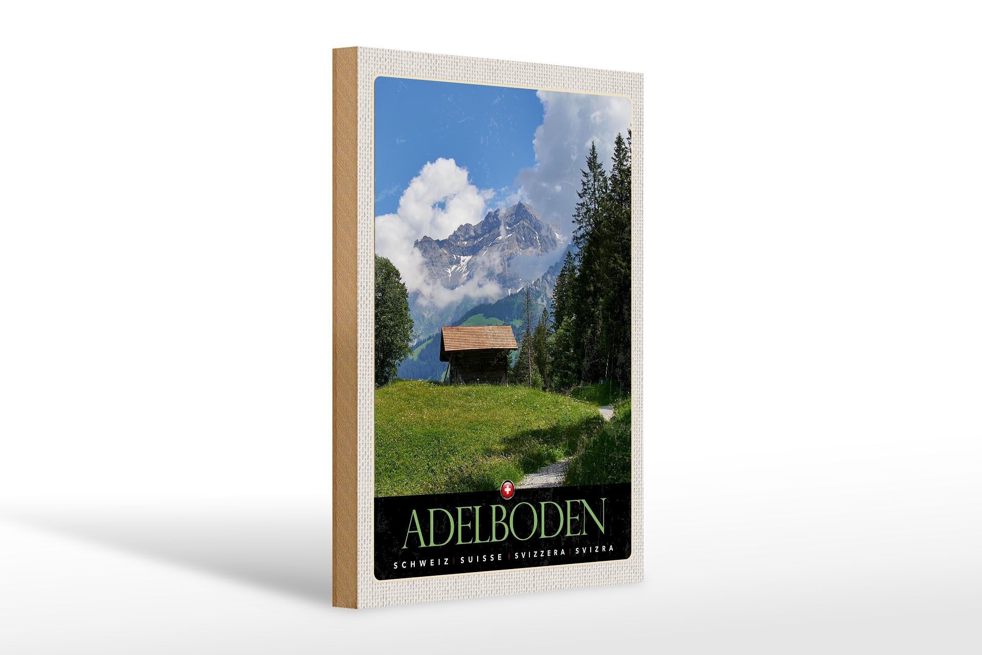 Wooden sign travel 20x30cm Adelboden Switzerland forests cottage