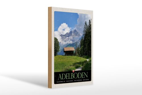 Holzschild Reise 20x30cm Adelboden Schweiz Wälder Häuschen