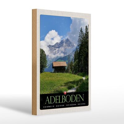 Cartello in legno da viaggio 20x30 cm Adelboden Svizzera cottage nelle foreste