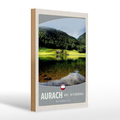 Cartel de madera viaje 20x30cm Aurach cerca de los bosques naturales de Kitzbühel