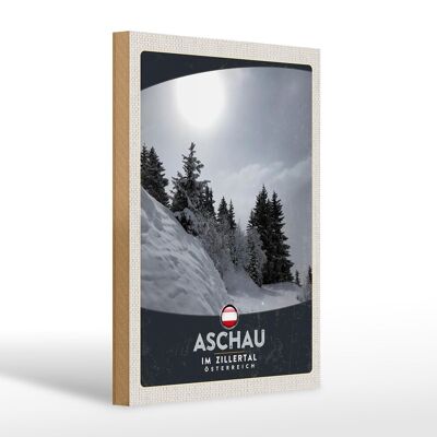 Cartel de madera viaje 20x30cm Aschau Zillertal Austria nieve