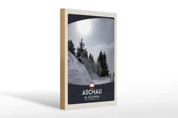 Panneau en bois voyage 20x30cm Aschau Zillertal Autriche neige 1