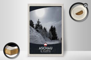 Panneau en bois voyage 20x30cm Aschau Zillertal Autriche neige 2