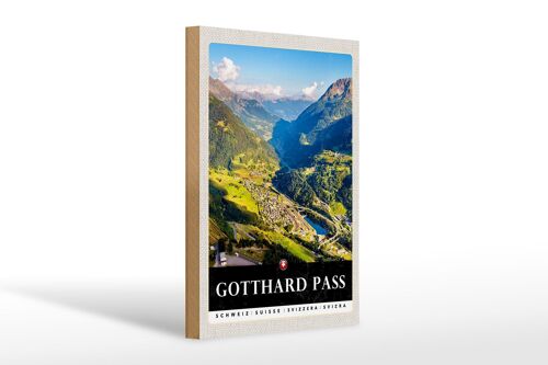 Holzschild Reise 20x30cm Gotthard Pass Wanderung Natur Wälder