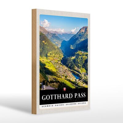 Holzschild Reise 20x30cm Gotthard Pass Wanderung Natur Wälder