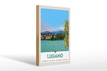 Panneau en bois voyage 20x30cm Lugano Suisse vue lac ville 1