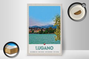Panneau en bois voyage 20x30cm Lugano Suisse vue lac ville 2