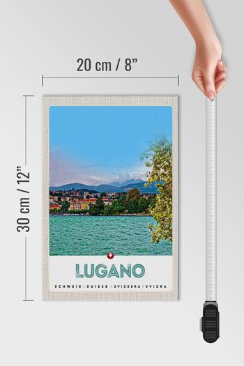 Panneau en bois voyage 20x30cm Lugano Suisse vue lac ville 4