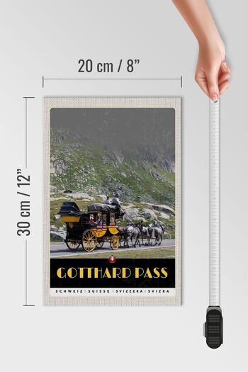 Panneau en bois voyage 20x30cm Col du Saint-Gothard Suisse calèche 4
