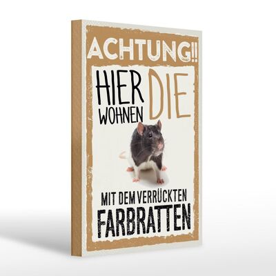 Holzschild Spruch 20x30cm Tiere Achtung hier Farbratten