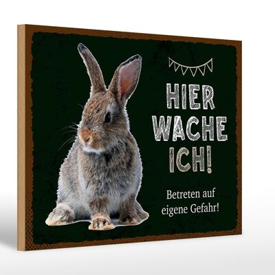 Holzschild Spruch 30x20cm Kaninchen hier wache eigene Gefahr