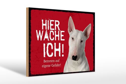 Holzschild Spruch 30x20cm Bullterrier hier wache eigene Gefahr