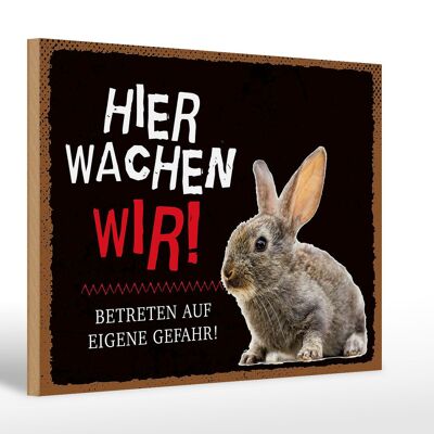 Holzschild Spruch 30x20cm Tiere Hase hier wachen wir