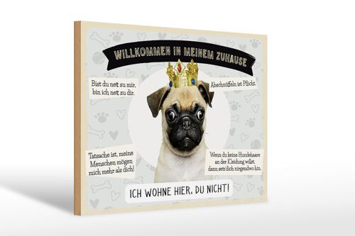 Holzschild Spruch 30x20cm Tiere Mops willkommen wohne hier