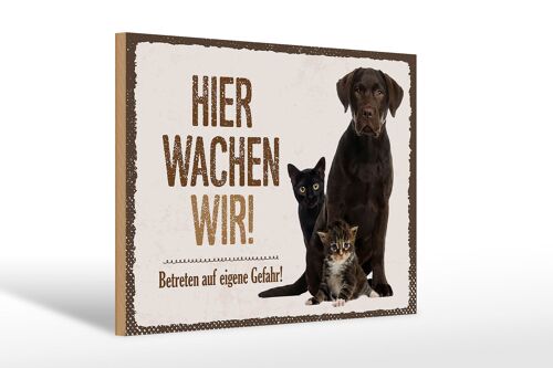 Holzschild Spruch 30x20cm Tiere Hund hier wachen wir