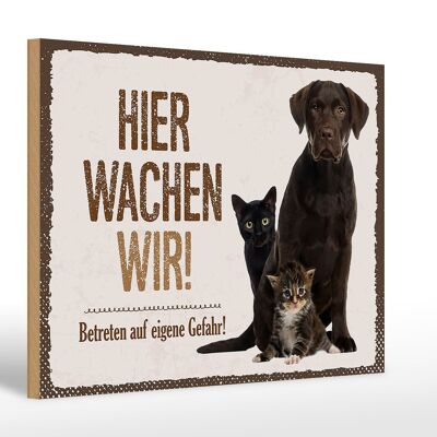 Holzschild Spruch 30x20cm Tiere Hund hier wachen wir