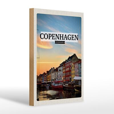 Cartel de madera viaje 20x30cm Copenhague Dinamarca atardecer