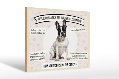 Holzschild Spruch 30x20cm Frech Bulldog willkommen Zuhause