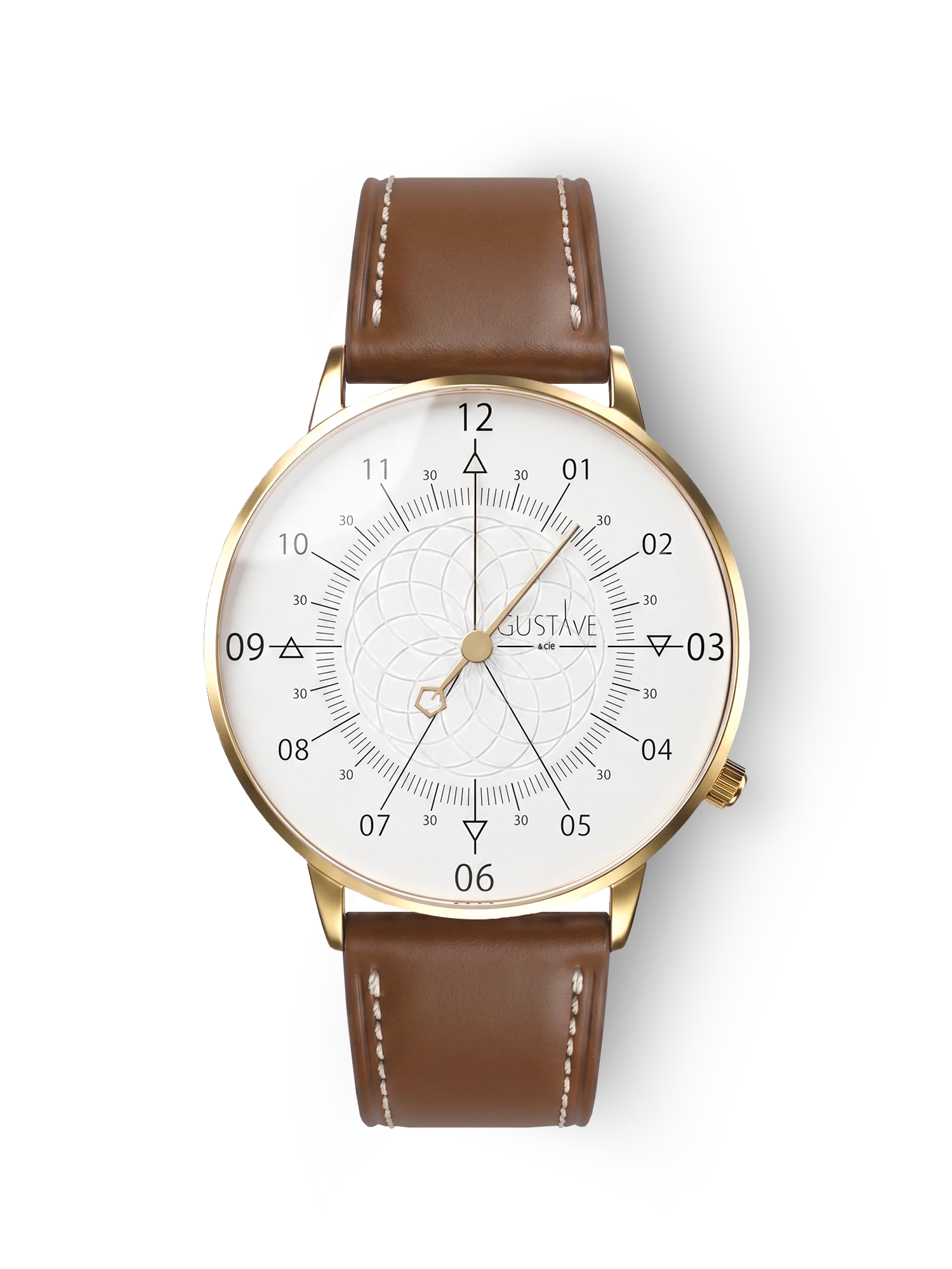 Louis 12H Gold & Weiß Uhr - 40 mm braunes genähtes Lederarmband