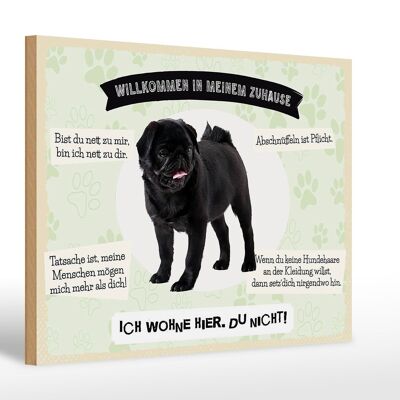 Cartel de madera que dice 30x20cm animales pug bienvenido a casa