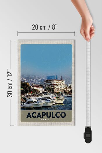 Panneau en bois voyage 20x30cm Acapulco Mexique Yacht Montagnes Mer 4