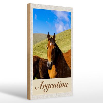 Cartel de madera viaje 20x30cm Argenwoodenien prado caballos vacaciones
