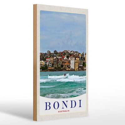 Cartel de madera viaje 20x30cm Bond Australia surfeando olas del mar