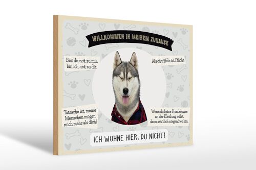 Holzschild Spruch 30x20cm Tiere Husky willkommen wohne hier