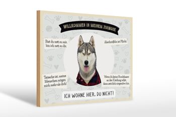 Panneau en bois disant 30x20cm animaux husky bienvenue vivre ici 1